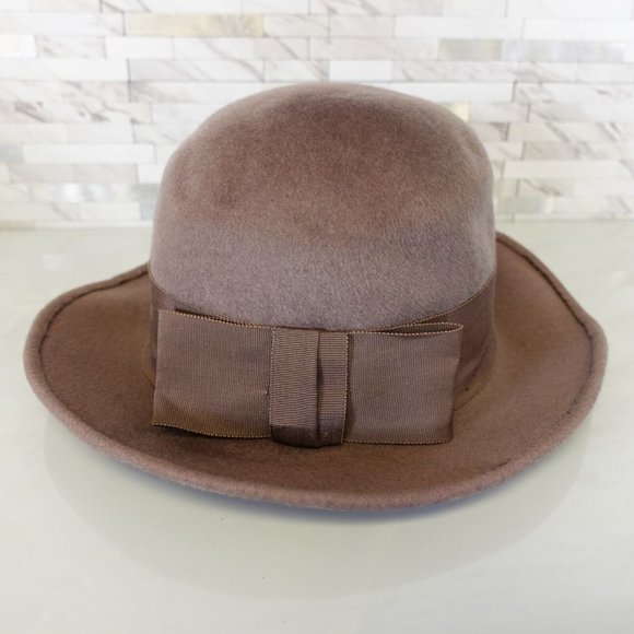 Women Hat Wool Felt Crushable Cloche Designer Brown Medium Henry Pollak Ritz Vtg main image 5